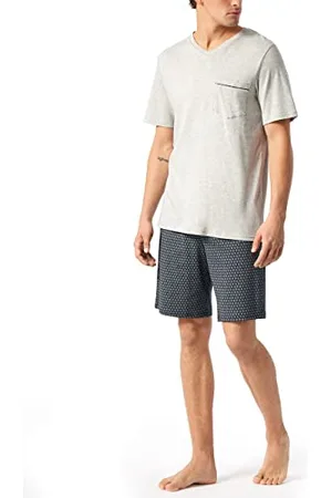 Schiesser Herren Schlafanzug kurz Pyjamaset, Grau-Mel, 48