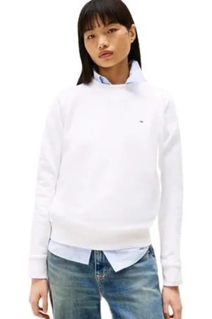 Tommy Hilfiger Damen Pullover Crew Neck Rundhalsausschnitt, Weiß (White), XL