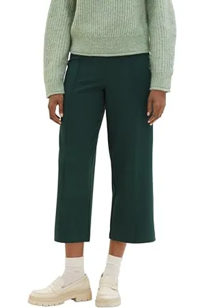 TOM TAILOR Damen High Waist Culotte Hose mit Ziernaht , huntsman green, S