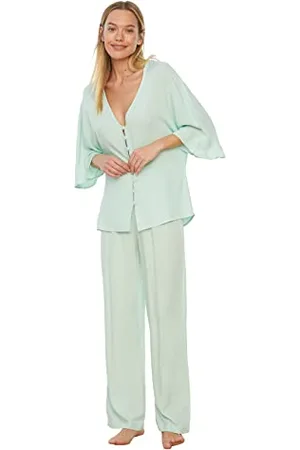 Trendyol Damen Handles Frilly Viscose Woven Pajama Set, , 38 EU