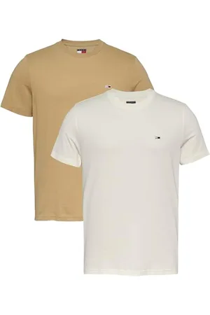Tommy Hilfiger Herren 2er Pack T-Shirts Kurzarm Jersey aus Baumwolle, Mehrfarbig (Ancient White/Relic Tan), S