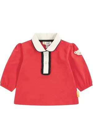 Steiff Poloshirt Langarm EU Größe 92 , Mädchen Polo-Shirt langärmelig, Polohemd für Kinder, Hemd mit Kragen, Longsleeve, weich und bequem, waschmaschinenfest