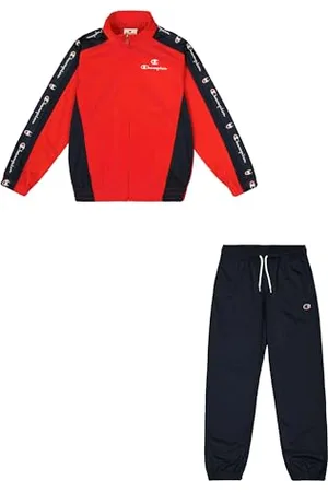 Champion Legacy Retro Sport B (306863) – Spezieller PolyWarpKnit Semidull-Trainingsanzug mit hohem Kragen, mehrfarbiges Zinnoberrot/Marineblau (CRD/NNY), 5–6 Jahre (XS), Kind FW24