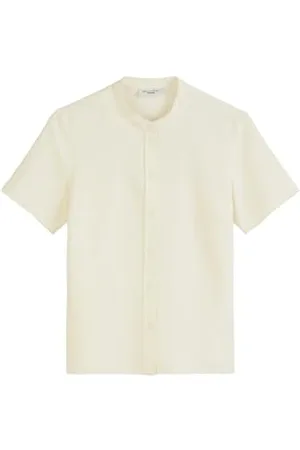 Marc O’ Polo Marc OߴPolo Denim Damen Kurzarmbluse mit Stehkragen Regular Fit, Cremefarben (Creamy White), XXL