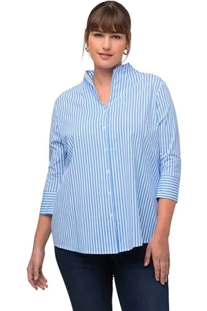 Ulla Popken Damen große Größen Übergrößen Plus Size Bluse, Streifen, Kelchkragen, 3/4-Arm 42+ 818186725-42+