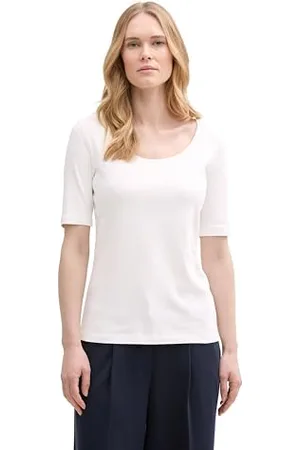 TOM TAILOR Langarmshirt mit Knopf-Details, Offwhite Navy Regular Stripe, S