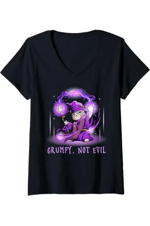 Grumpy Cat Damen Wizard - Grumpy, Not Evil T-Shirt mit V-Ausschnitt