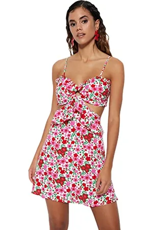 Trendyol Damen Floral Pattern Cut-out Detailed Viscose Beach Dress, , 38 EU