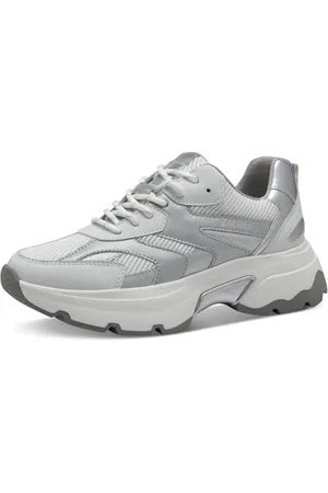 QS by s.Oliver Damen Sneaker flach mit Chunky-Sohle Sportlich, Silber (White/Silver), 38 EU