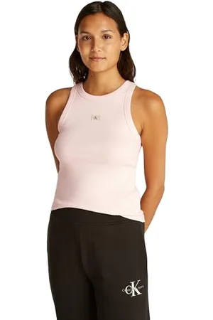 Calvin Klein Damen Tank Top Woven Label Rib Slim Fit, Rosa (Silver Peony), XXL