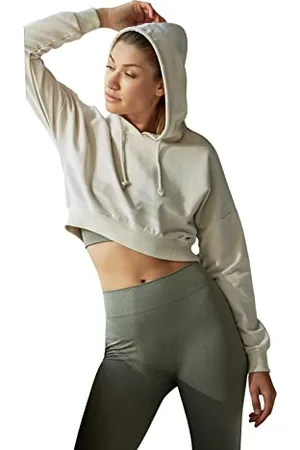 Trendyol Damen Crop Sports Thin Hooded Sweatshirt, Greige, XL EU