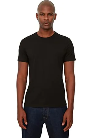 Trendyol Herren Basic Herren Slim Fit 100% Baumwolle Kurzarm Fahrrad T-Shirt, Black, XXL