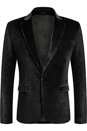Coofandy Herren-Blazer aus Samt, Gekerbtes Revers, Velours, Anzugjacke, EIN-Knopf-Smokingjacken für Hochzeit, Abschlussball, Party, Abendessen, , S