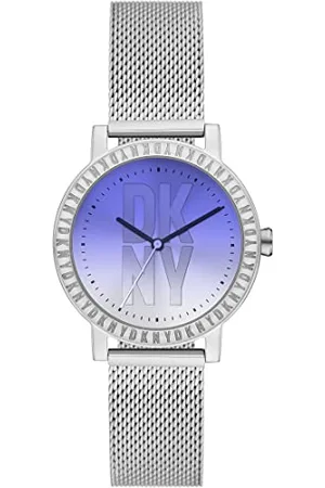 DKNY Damenuhren Soho, QuarzDreizeigerwerk, 28MM Silberfarbenes Legierungsgehäuse mit Edelstahlarmband, NY6646