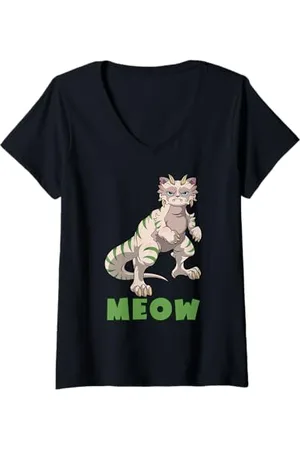 Grumpy Cat Damen Dinosaurier - MEOW T-Shirt mit V-Ausschnitt