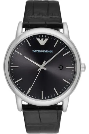 Emporio Armani Herrenuhr , DreizeigerDatumswerk, 43mm Silbernes Edelstahlgehäuse mit Lederarmband, AR2500