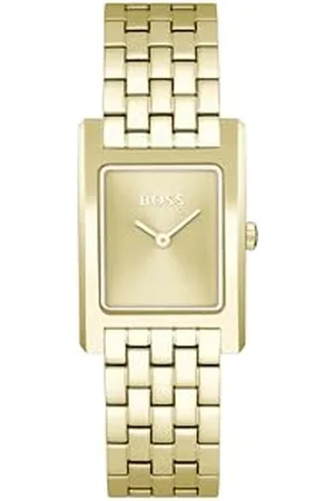 HUGO BOSS Zwei-Zeiger-Quarzwerk-Uhr für Damen Kollektion Lucy mit Rechteckigem Gehäuse und Goldfarben Edelstahlarmband