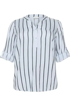 Kaffe Langarm-Bluse KCsida Damen Bluse Langarm V Ausschnitt Casual Streifen Tunika Langarmshirt Große Größen 50