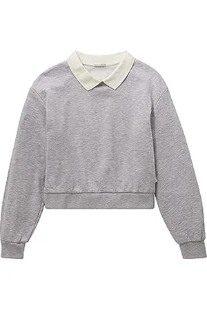 TOM TAILOR Mädchen 1037773 Polo Sweatshirt mit Kragen, 15398-Light Stone Grey Melange, 140