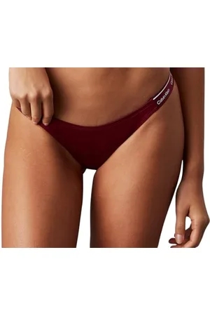 Calvin Klein Damen Bikinihose Curved Delta mit Logobund, Rot (Plum Glaze), M