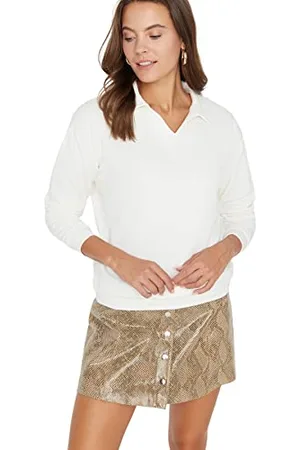 Trendyol Damen V Neck Plain Regular Sweatshirt Sweatshirt Casual, , XL