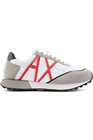 Armani Exchange Damen Bidimensional Logo, beige Suede Insert Sneaker, White/Red, 41 EU