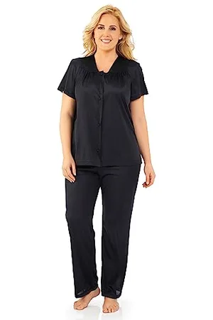 Exquisite Form Damen Coloratura Nachtwäsche Kurzarm Pyjama Set Pyjamaset, schwarz-Midnight Black, 38