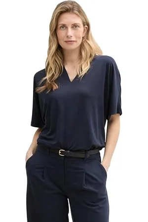 TOM TAILOR T-Shirt mit Logo-Stickerei, Real Navy Blue, S