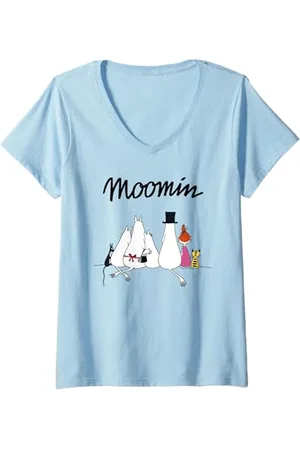 Moomin Damen Mumin-Familie sitzend T-Shirt mit V-Ausschnitt