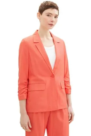 TOM TAILOR Damen Regular Fit Basic Blazer mit gerafftem Arm, , M