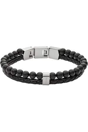 Fossil Armband Für Männer, Innenlänge: 180mm + 15mm Schwarz & Silber Edelstahlarmband, JF02763040