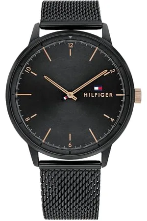 Tommy Hilfiger Analog Quarzuhr für Herren mit Schwarzes Edelstahl-Mesh-Gliederarmband - 1791845