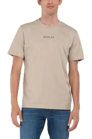 Replay Herren T-Shirt Kurzarm aus Baumwolle, Grau (Light Taupe 803), XS