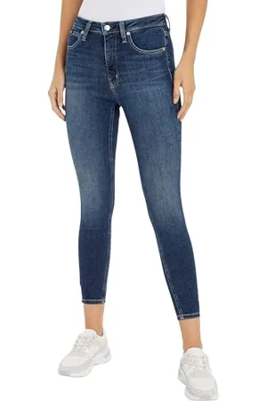 Calvin Klein Jeans Damen Jeans Hose High Rise Ankle Skinny Fit, Blau (Denim Dark), 36W