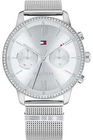 Tommy Hilfiger Multi Zifferblatt Quarz Uhr für Damen mit Silbernes Edelstahl-Mesh-Gliederarmband - 1782301