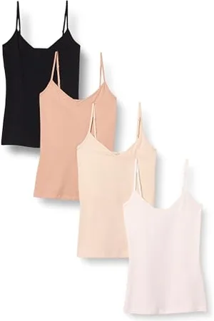 Amazon Damen Strick-Lagen-Camisole mit V-Ausschnitt in schmaler Passform (erhältlich in Übergrößen), 4er-Pack, , L