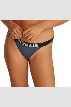 Calvin Klein Damen Bikinihose mit Logobund, Blau (Grisaille), XL