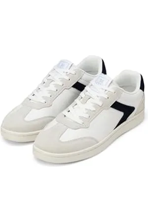 Marc O’ Polo Marc OߴPolo Herren Sneaker flach aus Leder mit Gummilaufsohle, Mehrfarbig (White/Navy), 43