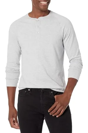 Amazon Herren Langärmeliges Henley-Shirt, Schmale Passform, , L