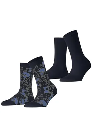 ESPRIT Damen Socken Flower Sketch Multipack W So Baumwolle gemustert 2 Paar, , 39-42