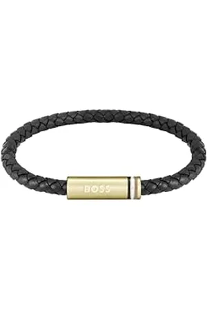 HUGO BOSS Jewelry armband für Herren Kollektion ARES SINGLE mit Schwarzem Leder und Goldenem Edelstahlverschluss - 1580624