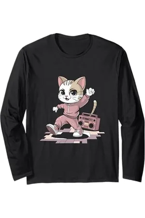 NineBlack Coole Katze in einem rosa Trainingsanzug lustig Langarmshirt