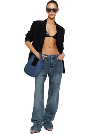 Trendyol Blue Low Waist Wide Leg Jeans TWOSS24JE00033, Blue, 34