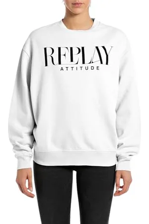 Replay Damen Sweatshirt Oversized, Weiß (White 001), M