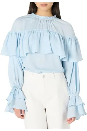 THE DROP Miriam Feminine Ruffle Yoke Shine Blouse Blusen, , S