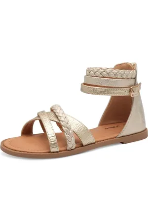 QS by s.Oliver Mädchen Sandalen flach mit Reißverschluss Geschlossene Ferse, Gold , 34 EU