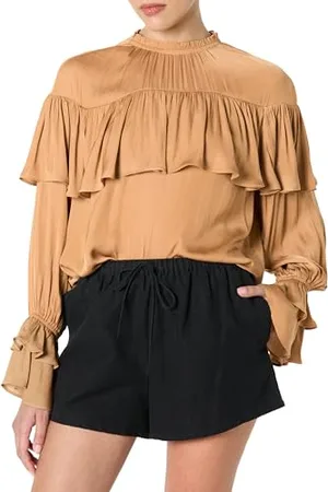 THE DROP Miriam Feminine Ruffle Yoke Shine Blouse Blusen, , XXL Große Größen
