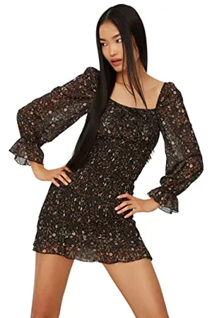 Trendyol Damen Black Gipe Detailed Square Collar Cocktail Dress, , 40 EU