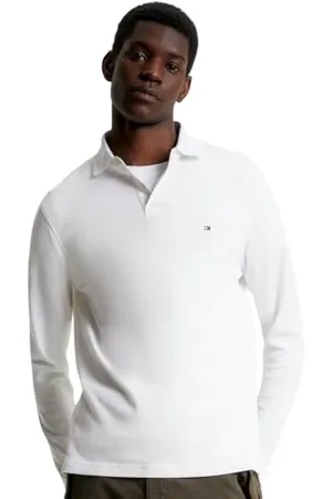 Tommy Hilfiger Herren Poloshirt Langarm Regular Fit mit Knopfleiste, Weiß (White), M
