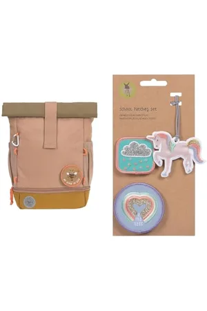LÄSSIG Kindergartenrucksack Kinderrucksack Rolltop mit Brustgurt wasserabweisend & Anhänger und Patches Set (3 STK.) mit Druckknopf/School Patches Set Unicorn Glitter